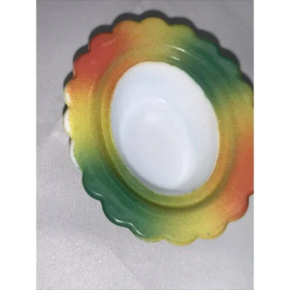 Vtg Mosser Mini Chicken on Nest Tie Dye Glass Salt Cellar Basket C880 - Picture 7 of 10